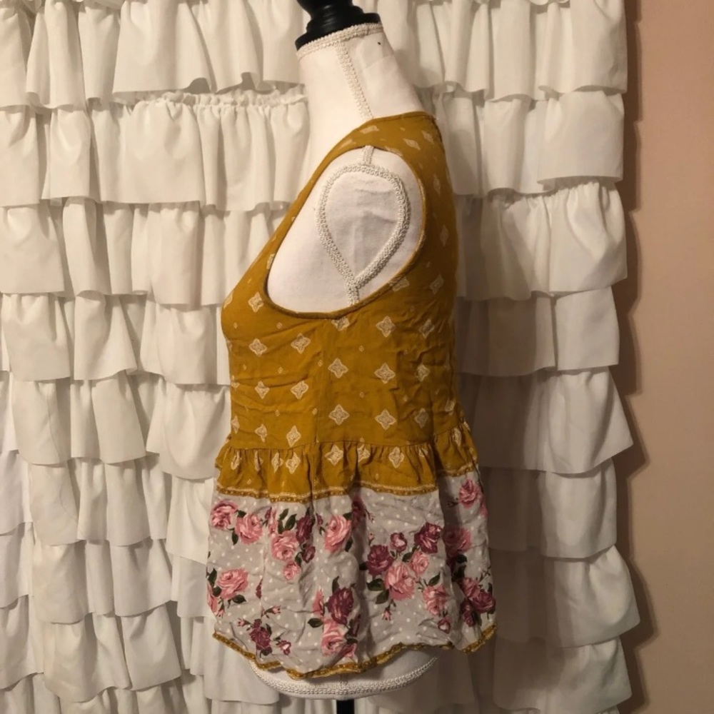 Altar’d State Liza Mustard Yellow Floral Tank Top Large - Picture 2 of 8